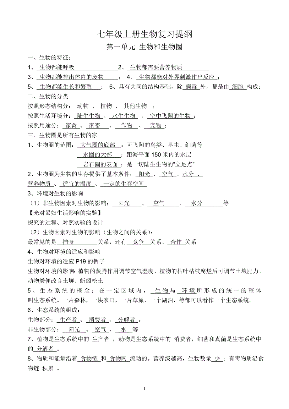 2017七年级上册生物复习提纲_第1页