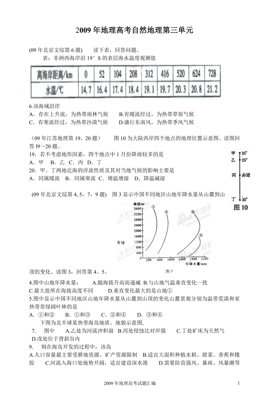 [高三政史地]练习 2009年高考自然地理三_第1页