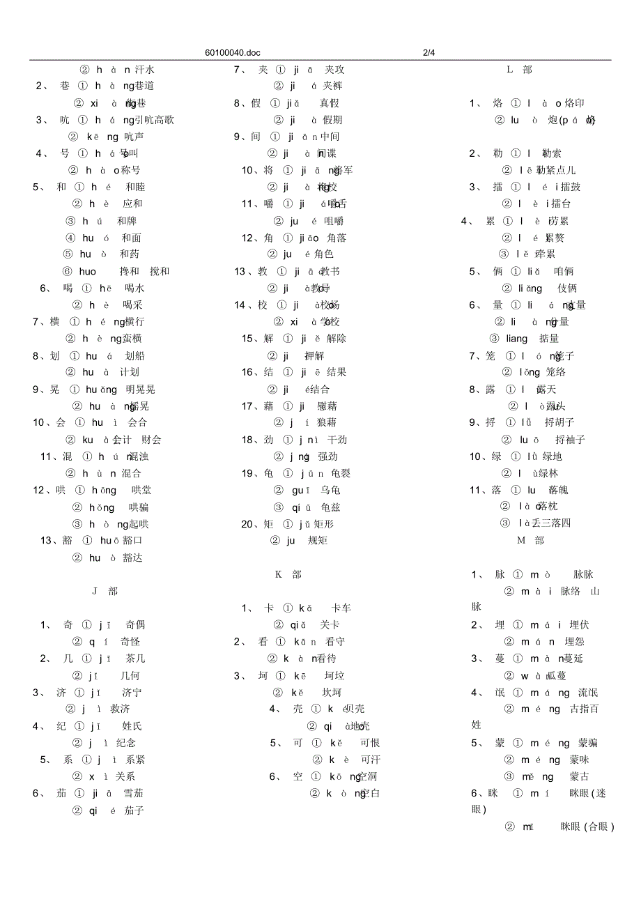 小学生常用多音字表_第2页