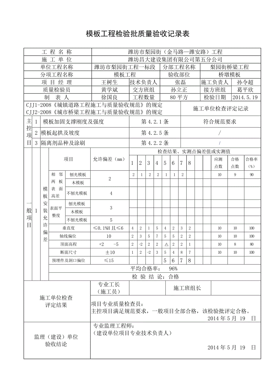 模板工程检验批质量验收记录表_第2页