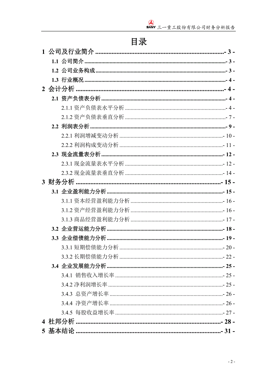 三一重工股份有限公司财务分析报告_第2页