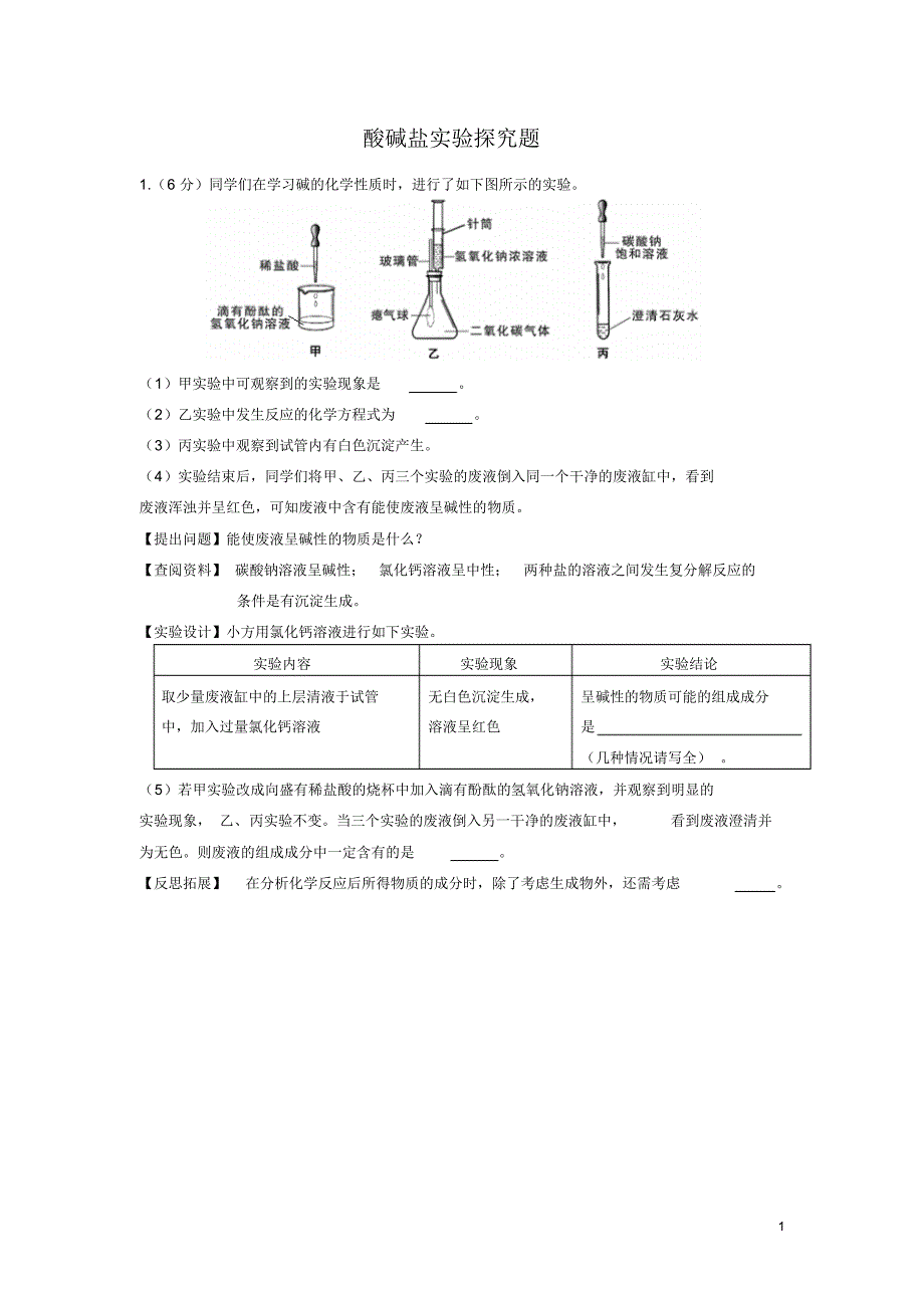 初三酸碱盐实验探究题_第1页