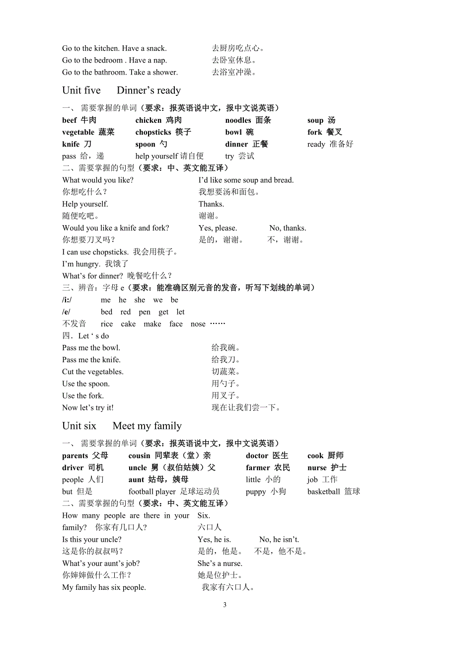 最新人教版四年级英语上册知识点总结和练习试卷_第3页