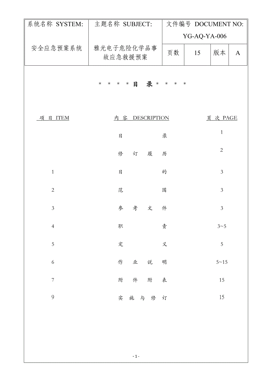 雅光电子危险化学品事故应急救援预案_第1页