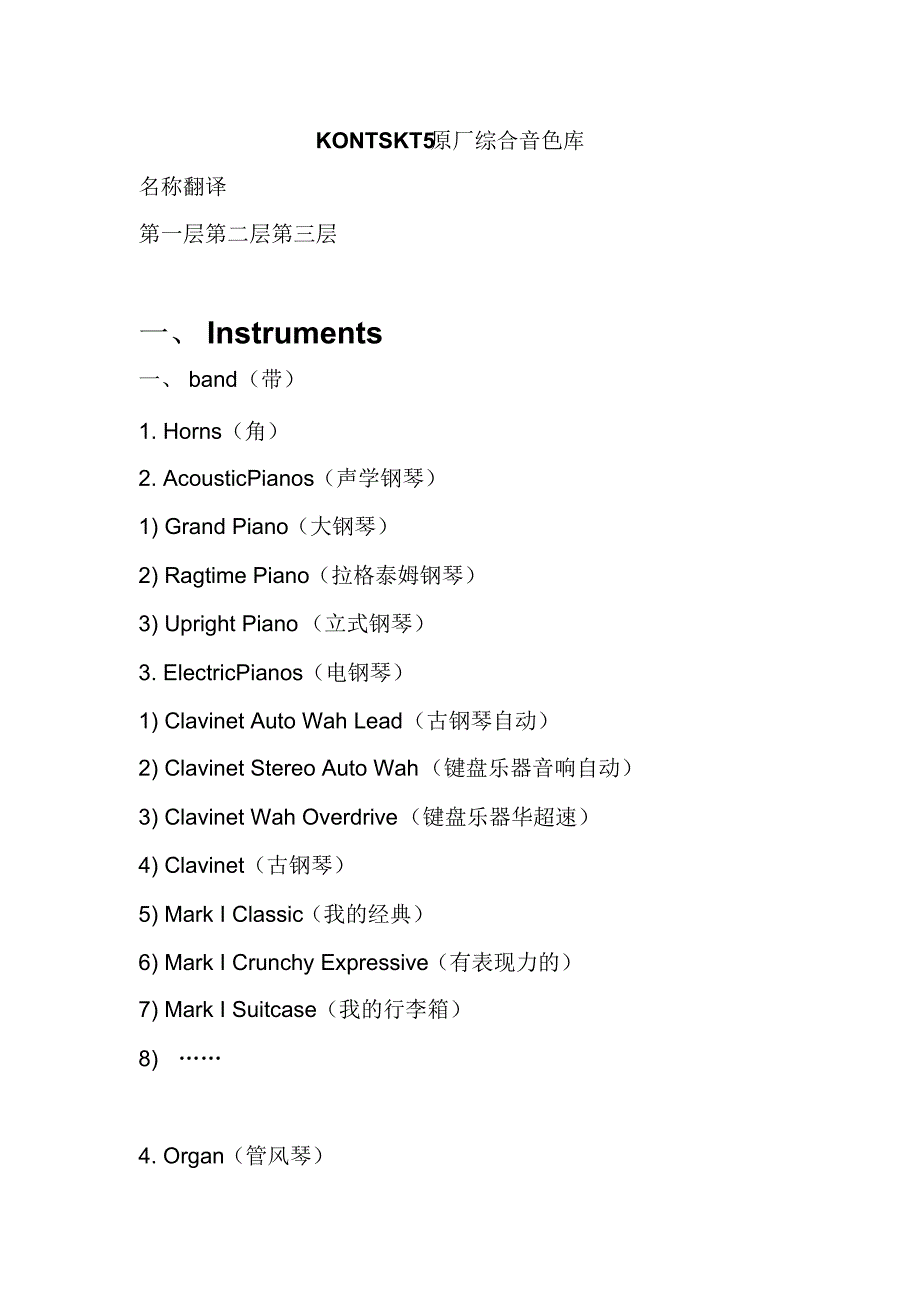 Kontakt5原厂综合音色库中文名称_第1页