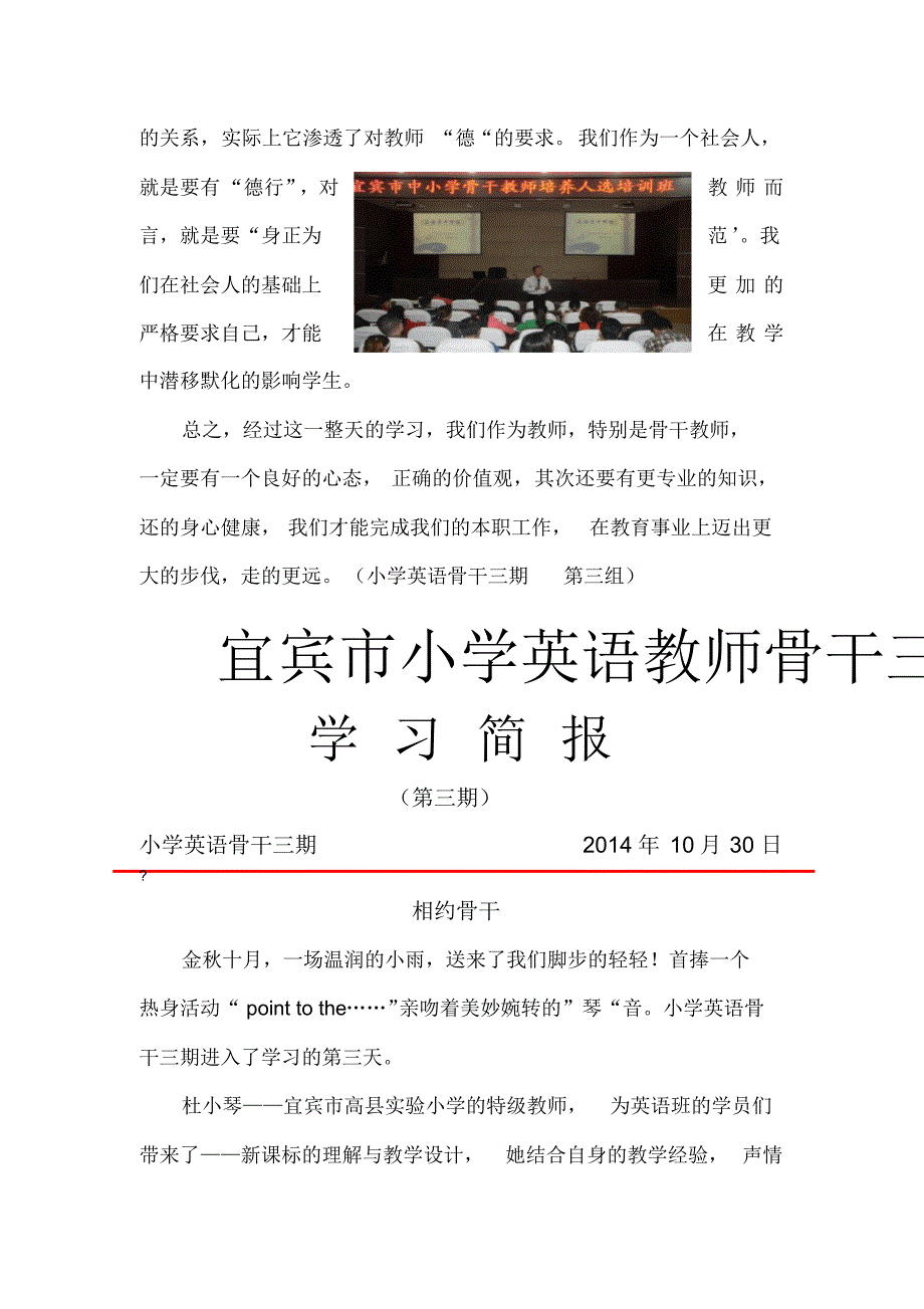 宜宾市小学英语教师骨干三期培训简报_第3页