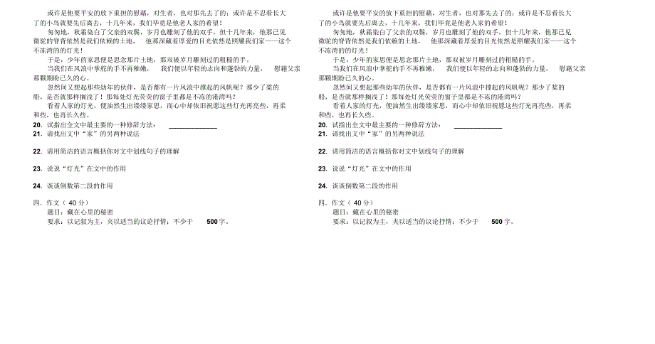 初一语文期末测试_第3页