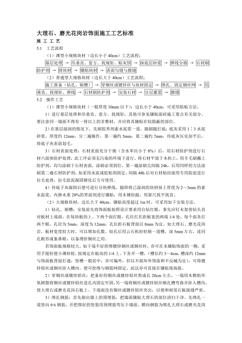 大理石、磨光花岗岩饰面施工工艺标准_第1页