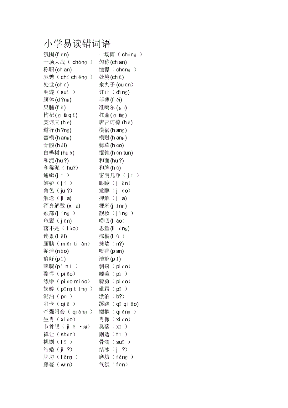 小学易读错词语及成语_第1页