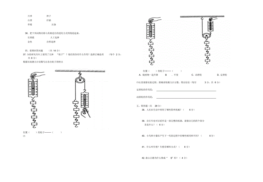 冀教版五年级下学期科学期中试卷_第2页