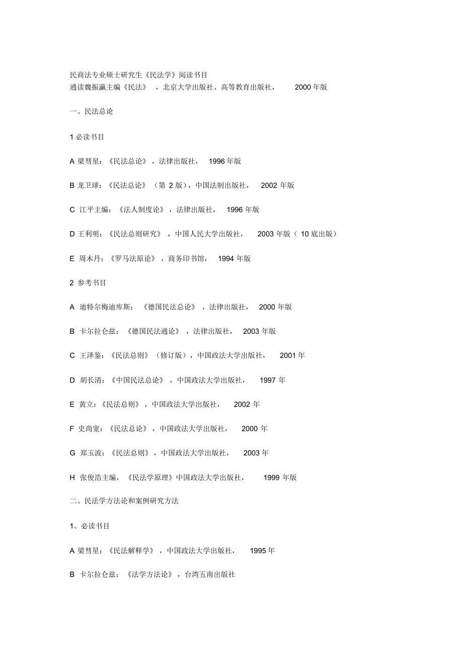 民商法、经济法研究生必看书目_第1页