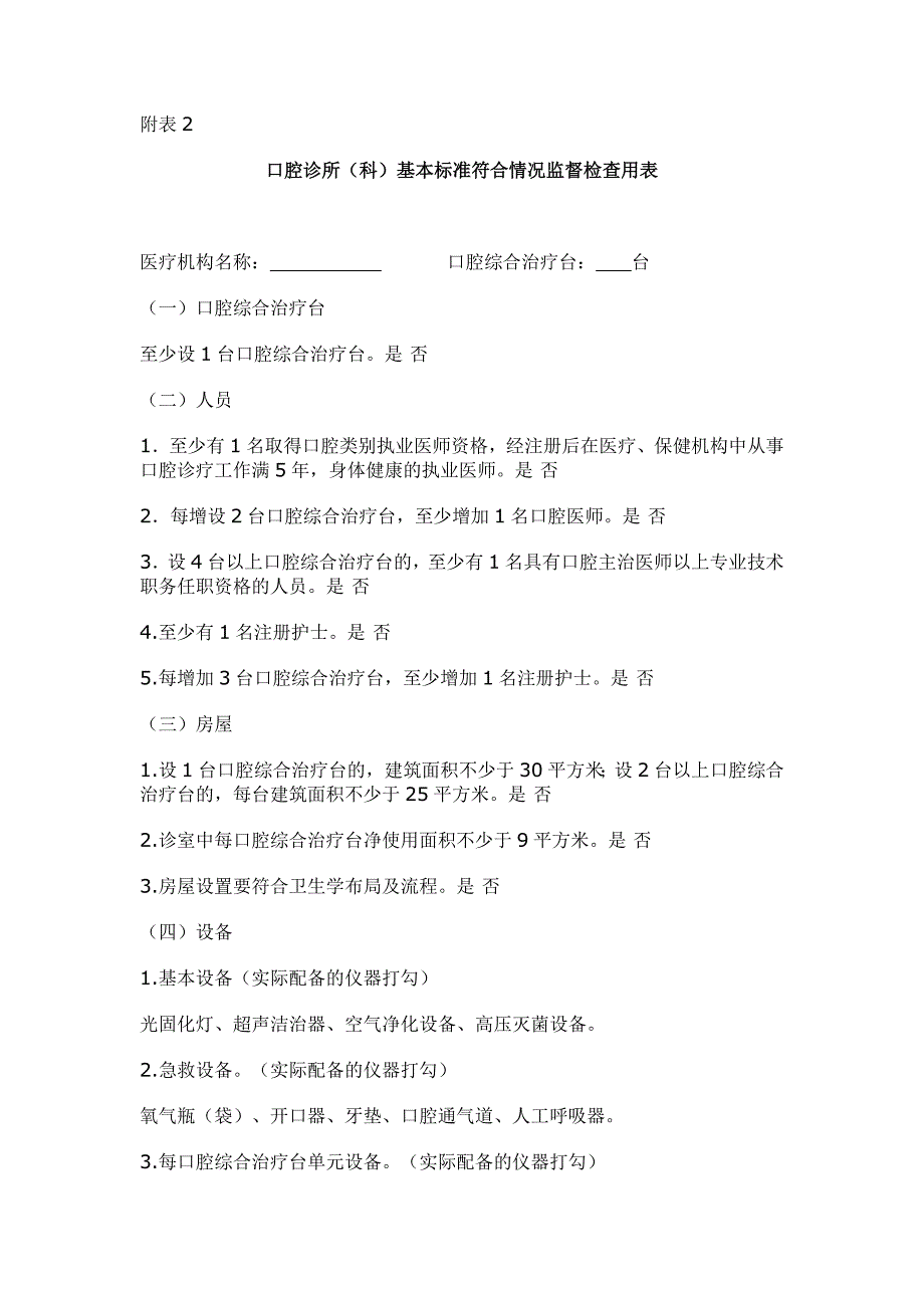 口腔诊所(科)、门诊部依法执业监督检查用表_第2页