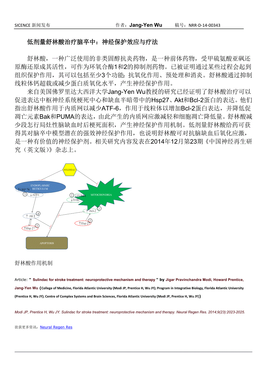 低剂量舒林酸治疗脑卒中：神经保护效应与疗法_第1页