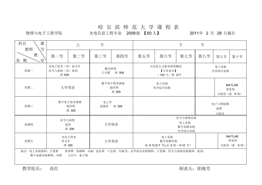 哈尔滨师范大学课程表(物理学院)_第4页