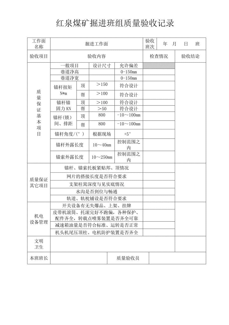 煤矿掘进班组质量验收记录_第5页