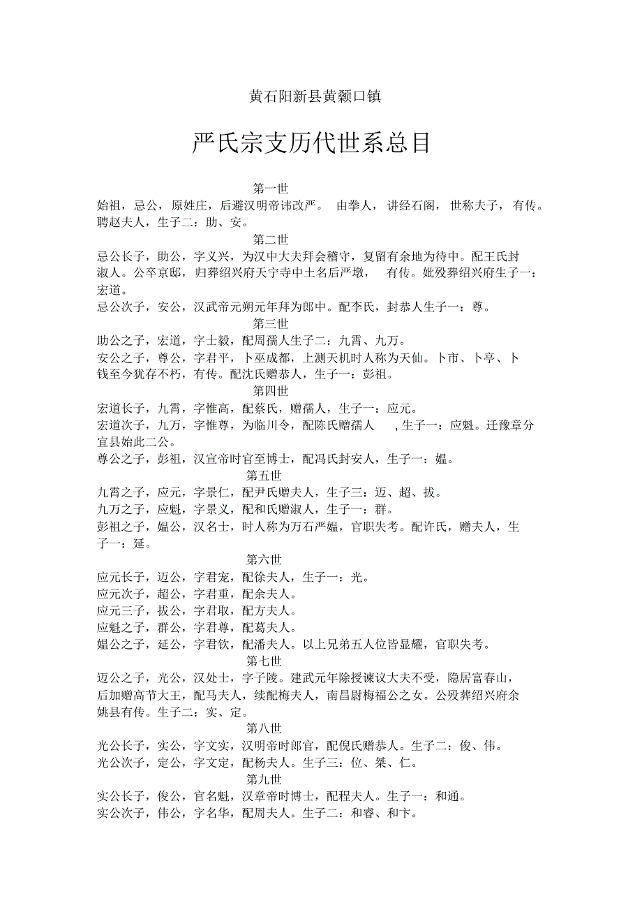 黄石市阳新县严氏宗支历代世系总目_第1页