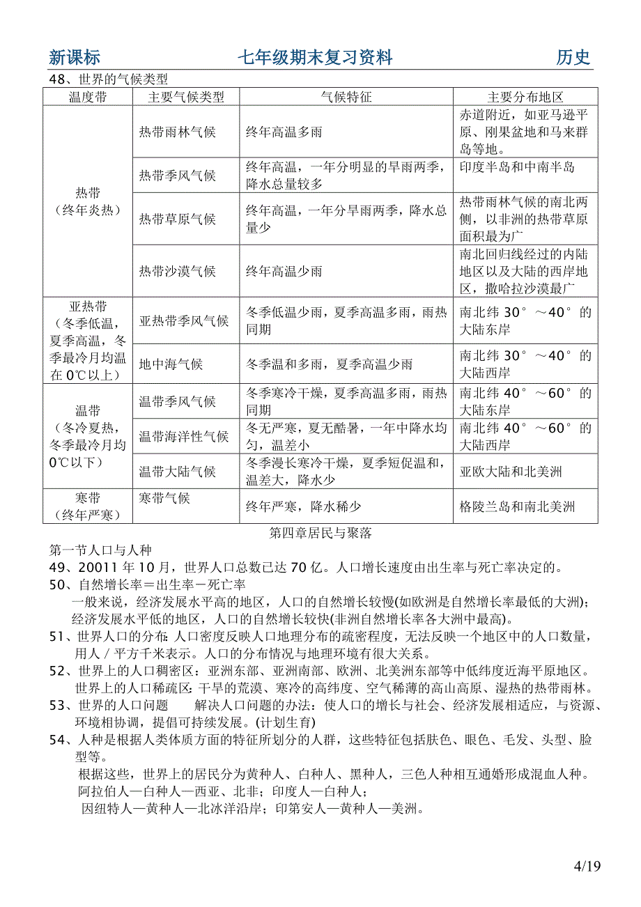 新目标七年级地理上册期末复习资料_第4页