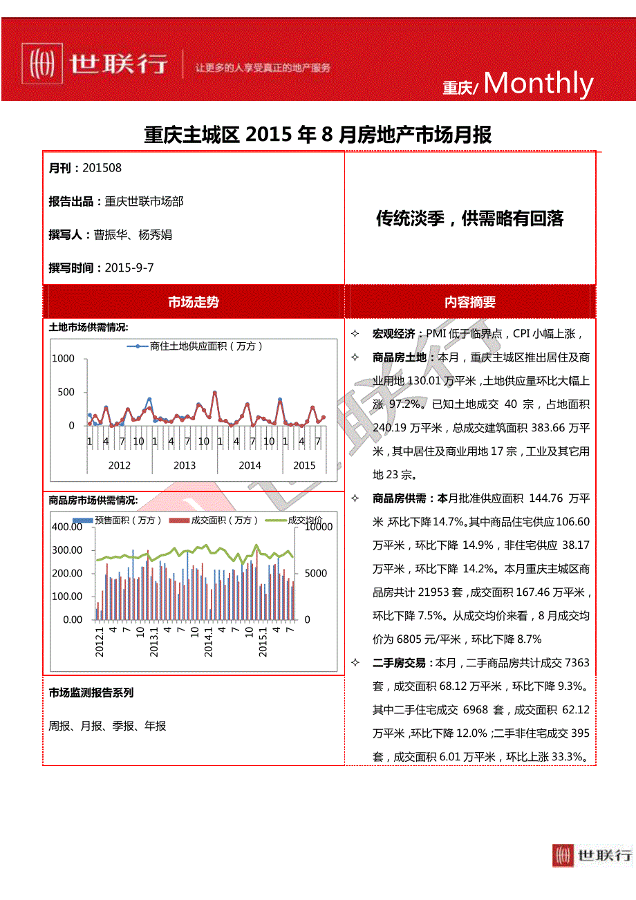 2015年08月重庆主城区房地产市场研究月报_第2页