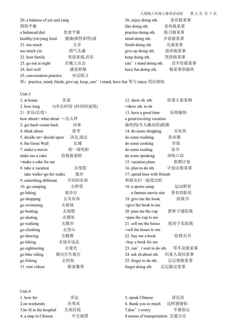 人教版英语八年级上册重点短语(强烈推荐!)_第2页