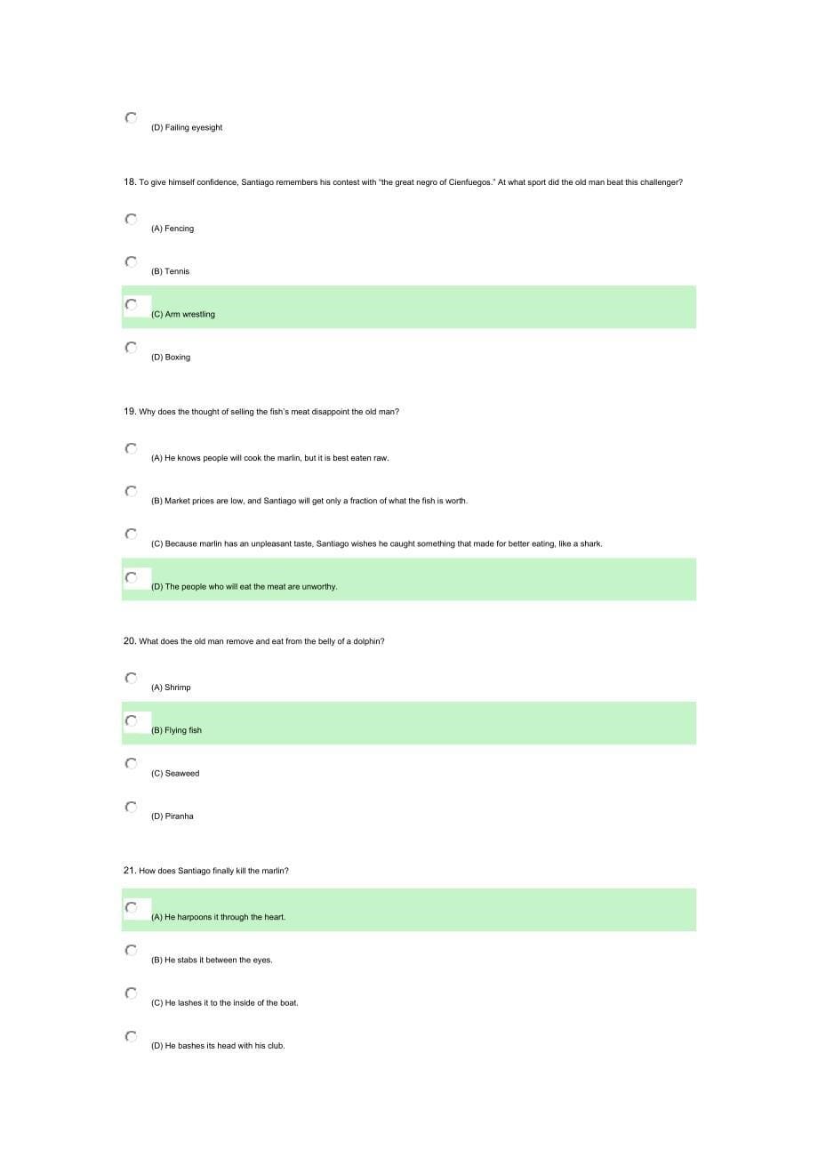老人与海 英语专业 阅读 选择题 有答案 绿色的_第5页