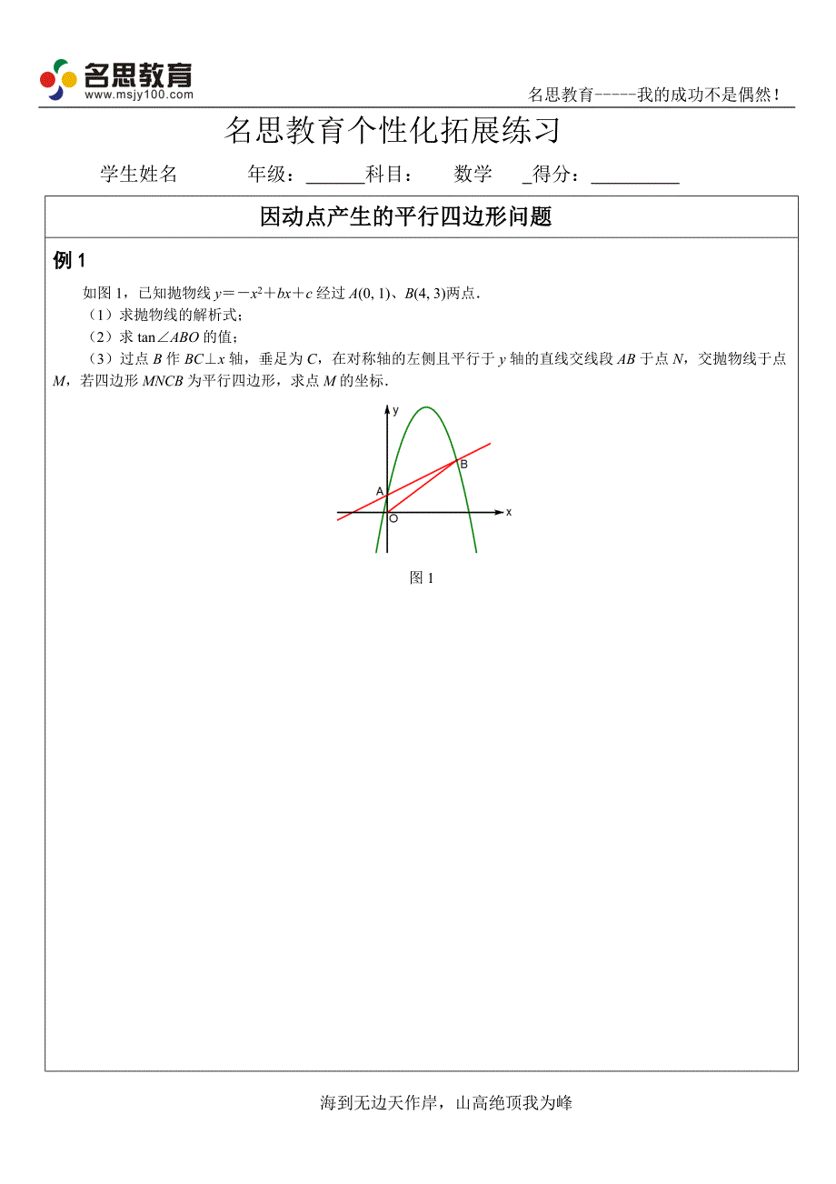 因动点产生的平行四边形问题_第1页