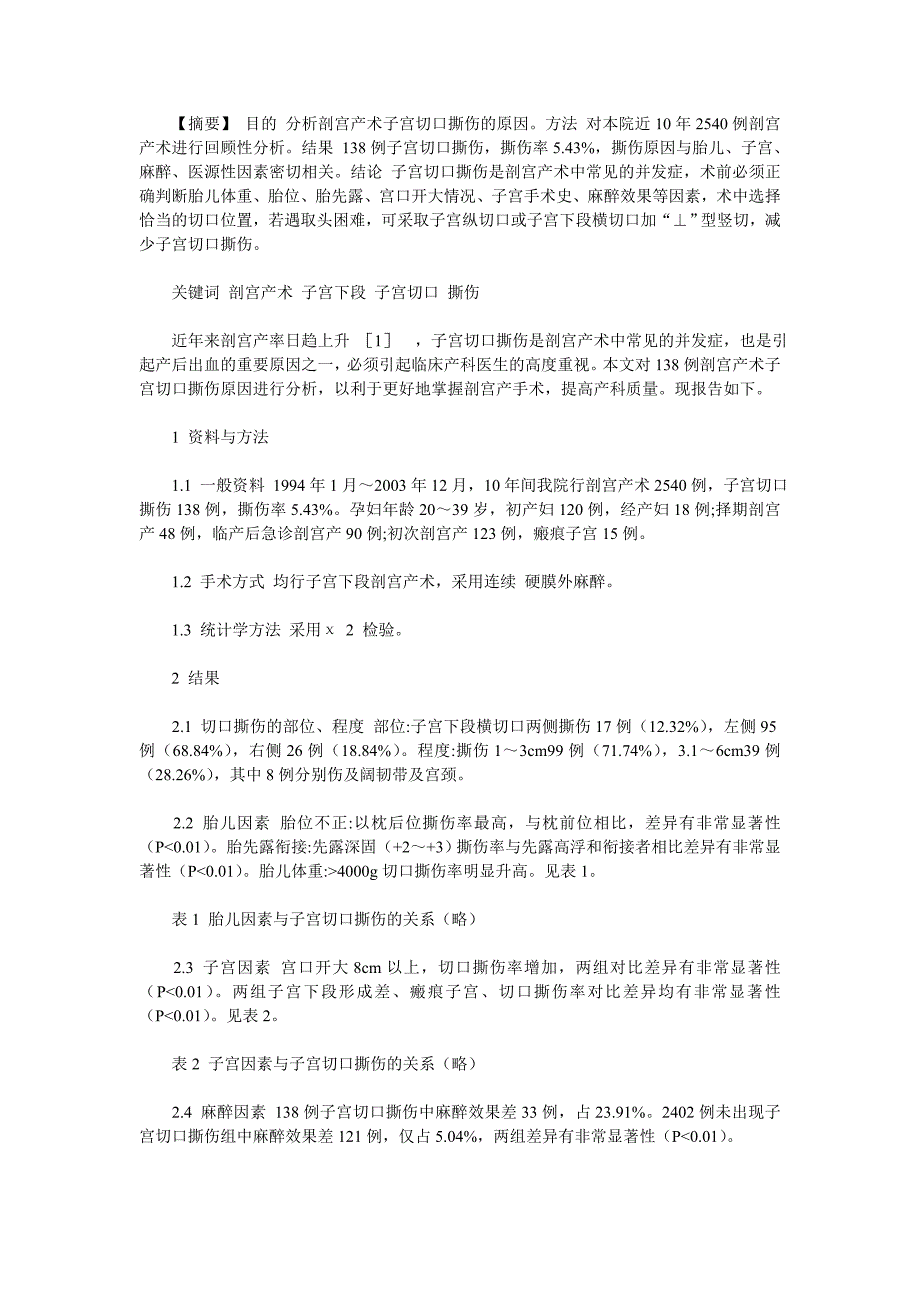 剖宫产术子宫切口撕伤138例原因分析_第1页