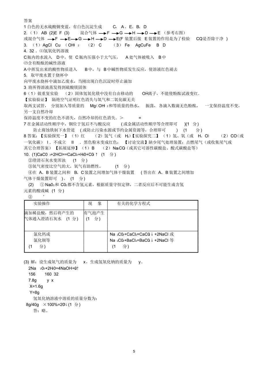 九年中考化学权威实验探究题及答案,综合练习题_第5页