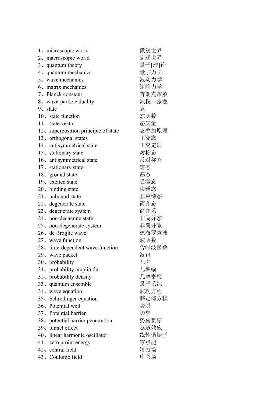 量子力学英语词汇_第1页