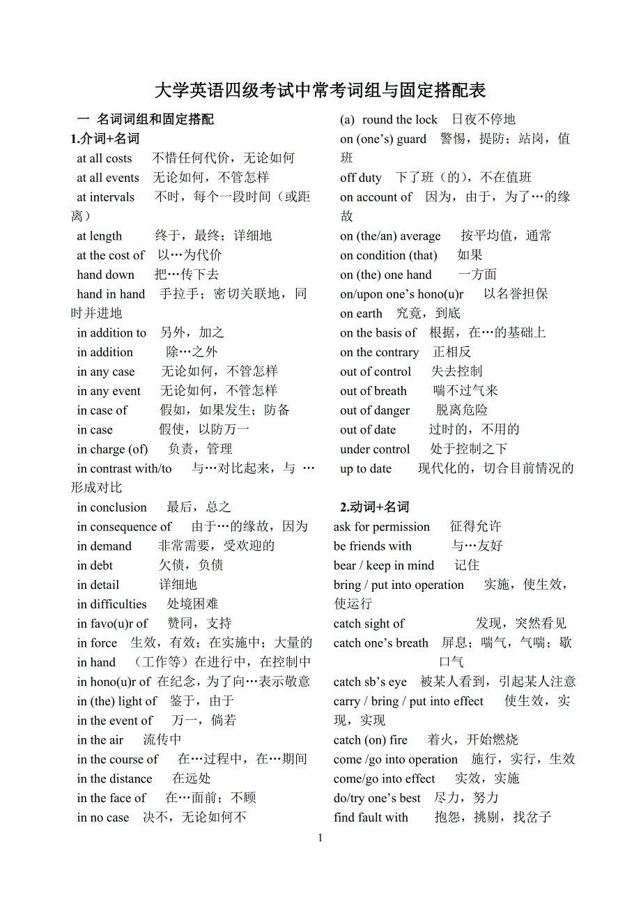 大学英语四级考试常考短语_第1页