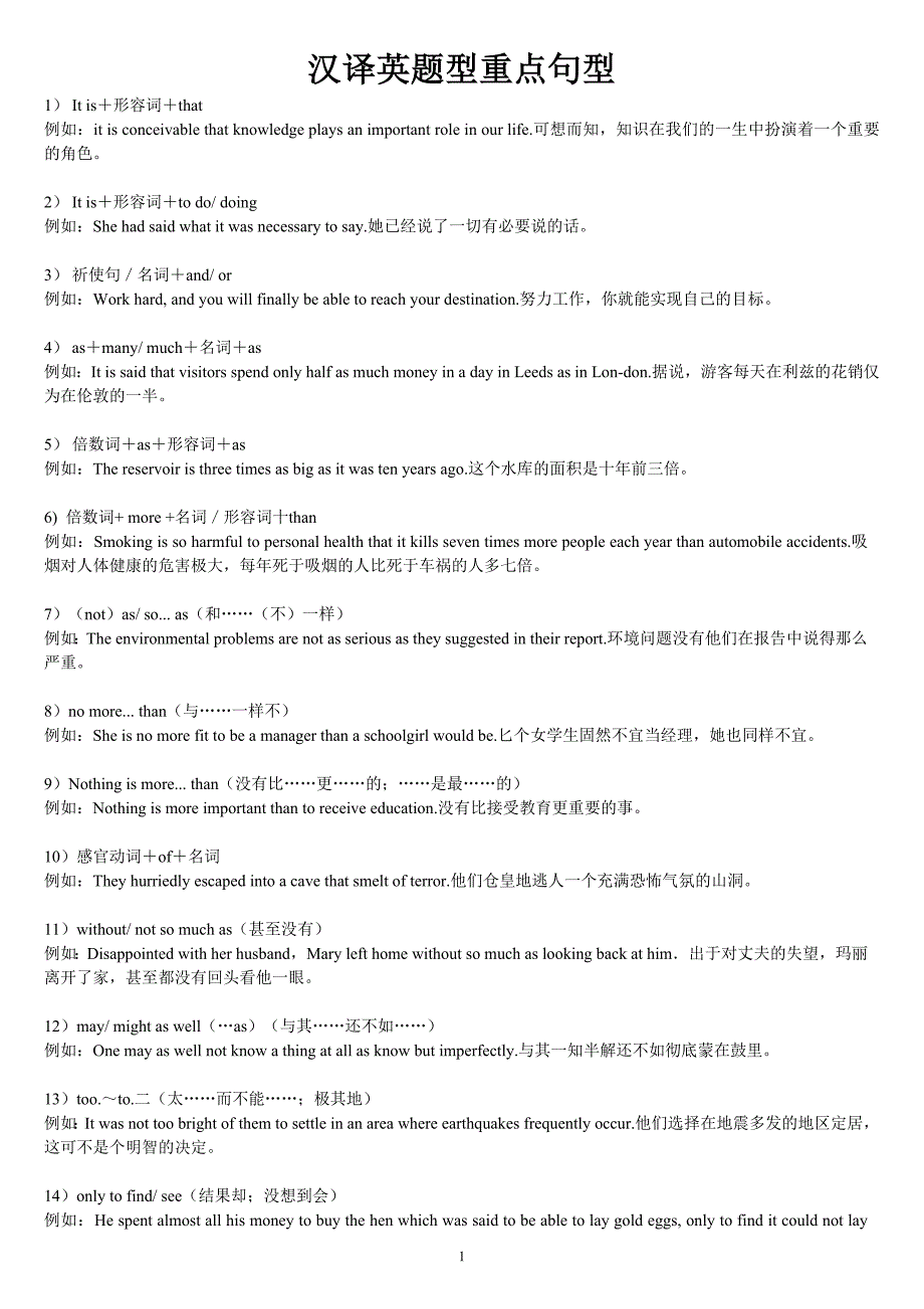 大学英语四级汉译英那些语法和句型_第1页