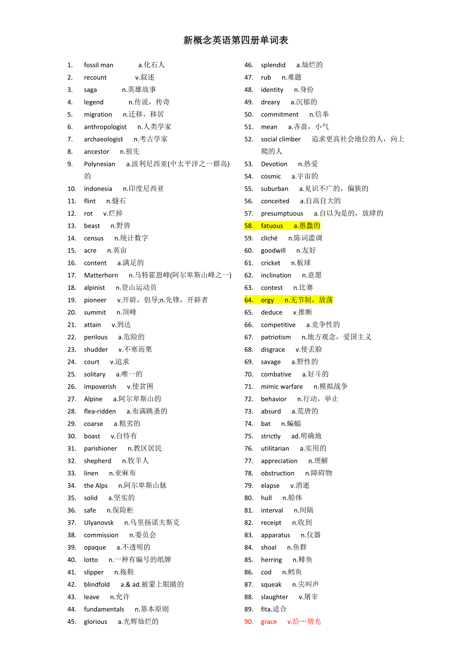 新概念英语第四册单词表(数序)_第1页