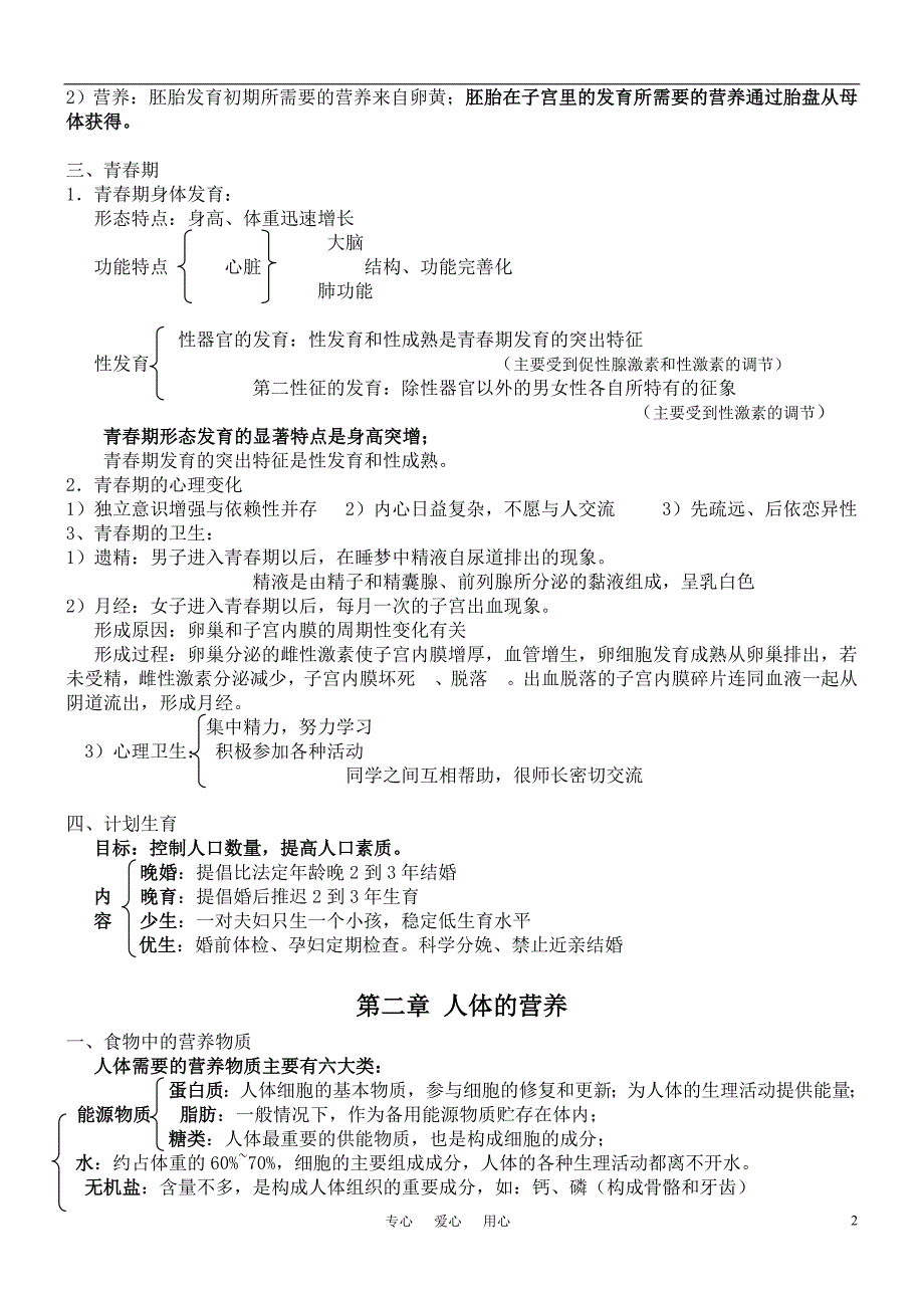 七年级生物下册 第四单元  生物圈中的人知识点 人教新课标版_第2页