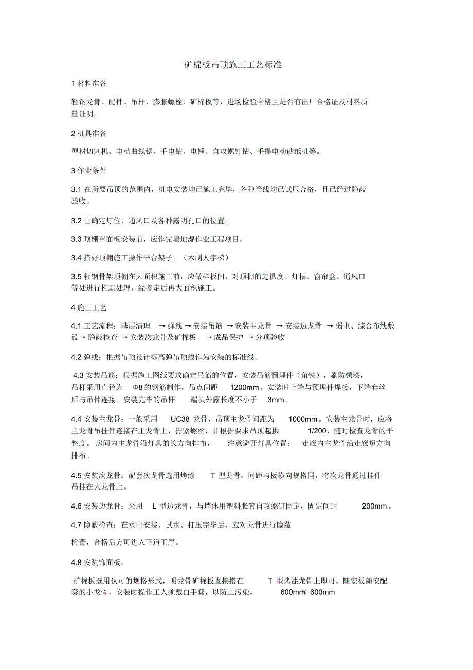 矿棉板吊顶施工工艺标准_第1页