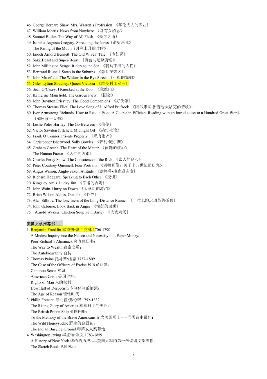 英语专业课外阅读推荐书目_第2页
