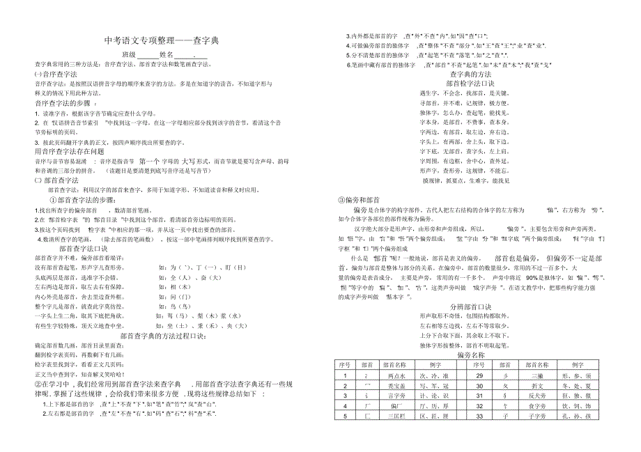 中考语文专项整理——查字典_第1页