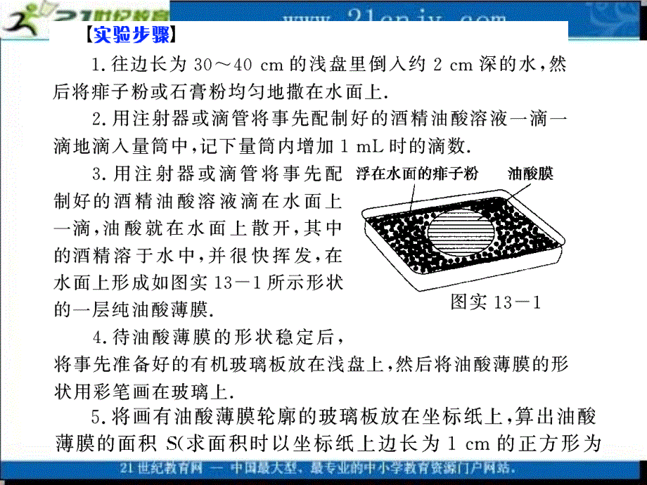 【人教新课标】高考物理第一轮实验复习课件：实验13 用油膜法估测分子的大小_第2页