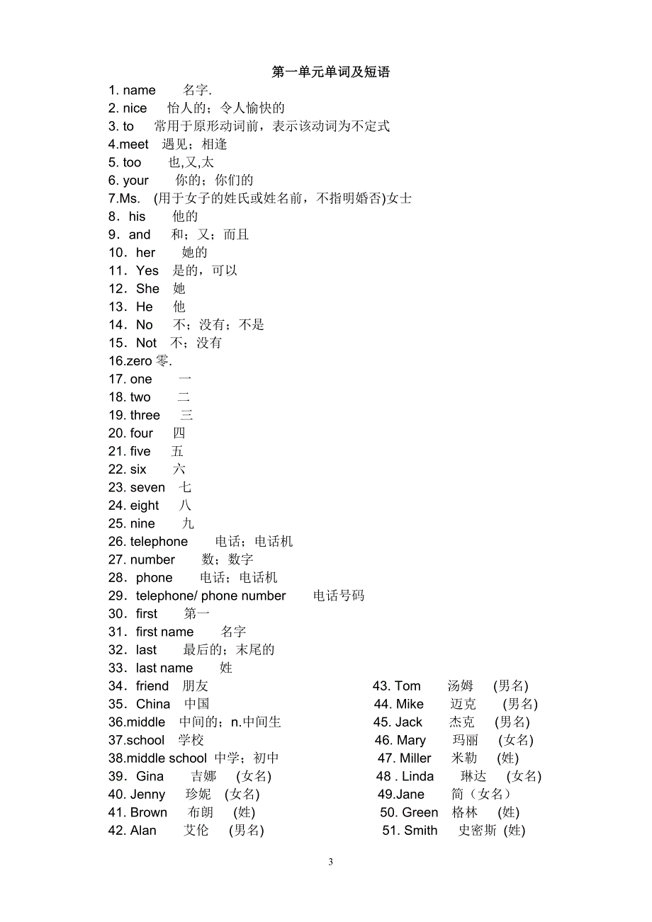 七年级英语单词全starter unit 1_第3页