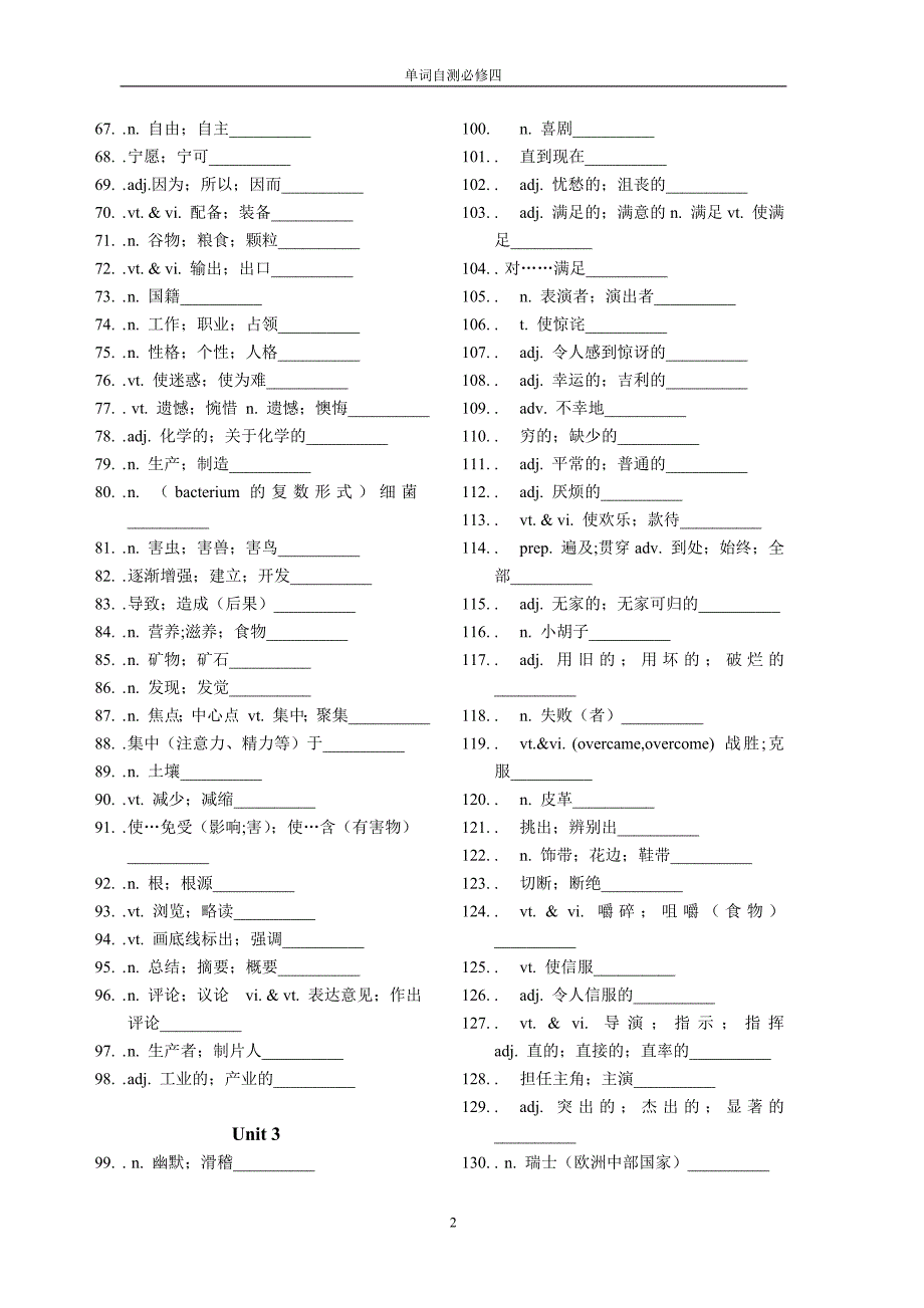 单词自测必修四_第2页