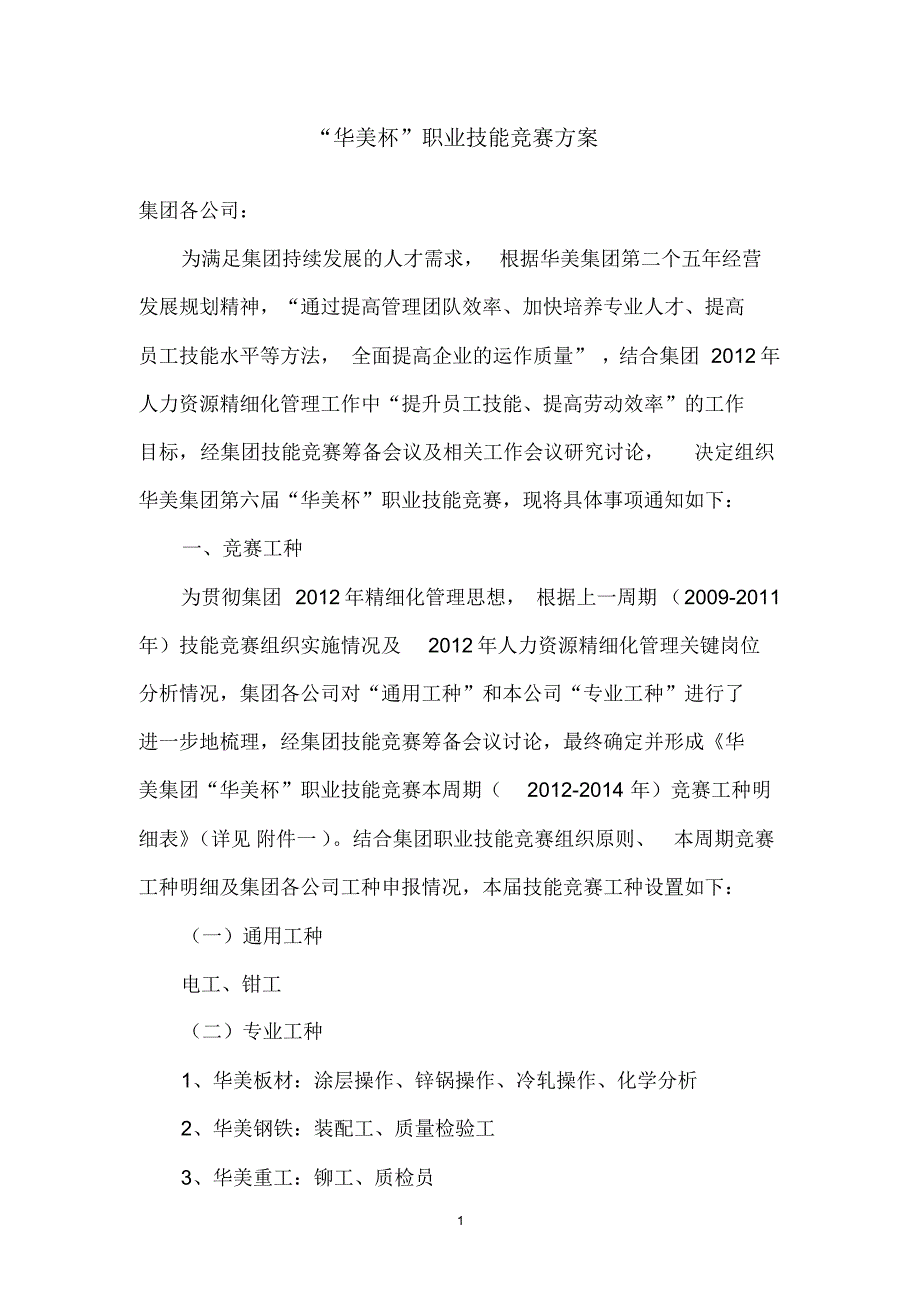 “华美杯”职业技能竞赛方案_第1页