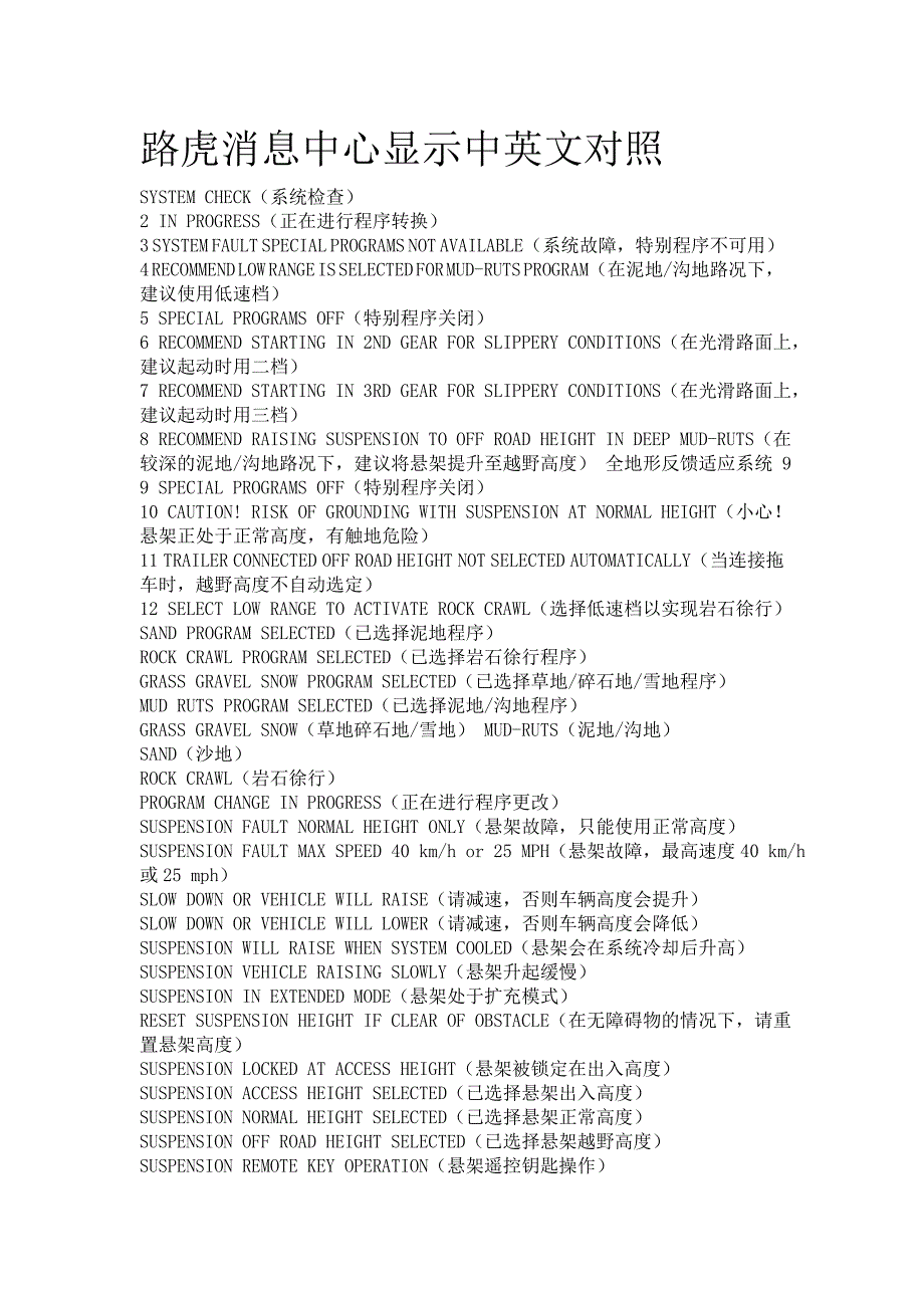 路虎消息中心显示中英文对照_第1页