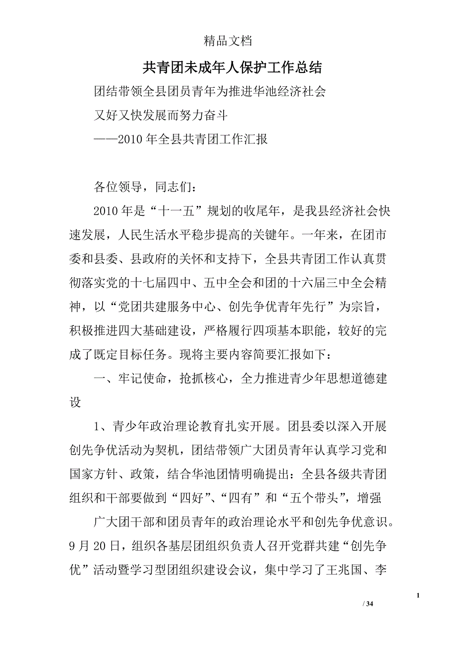 共青团未成年人保护工作总结精选 _第1页