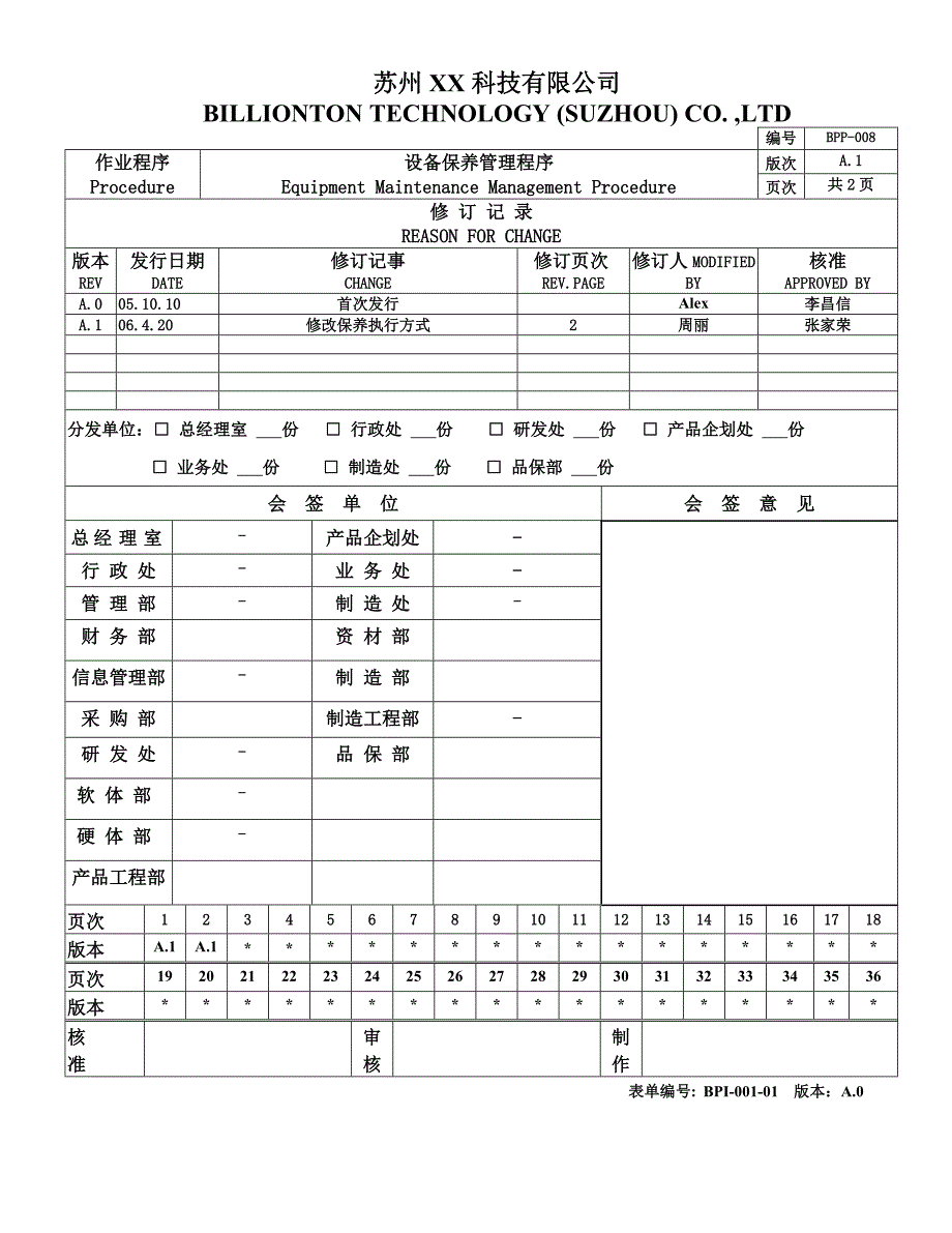 bpp-008设备保养管理程序a.1版_第1页