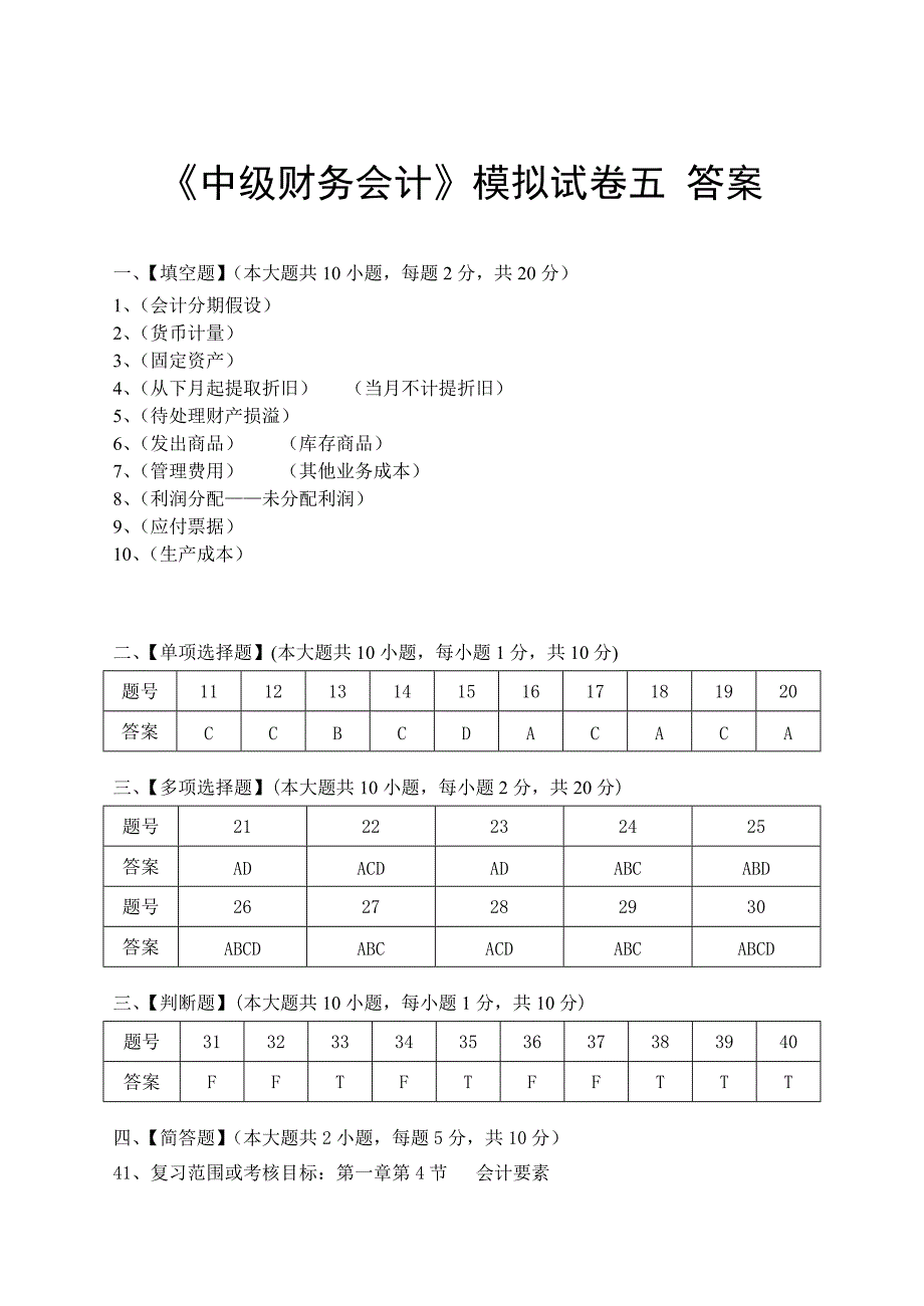 中级财务会计模拟试卷五答案_第1页