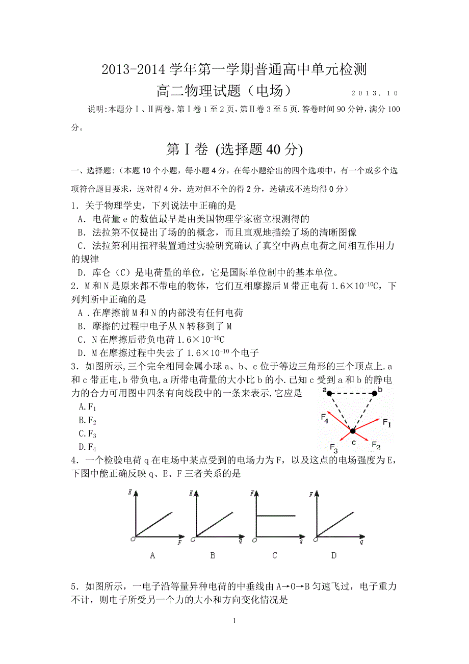 静电场单元测试2013_第1页