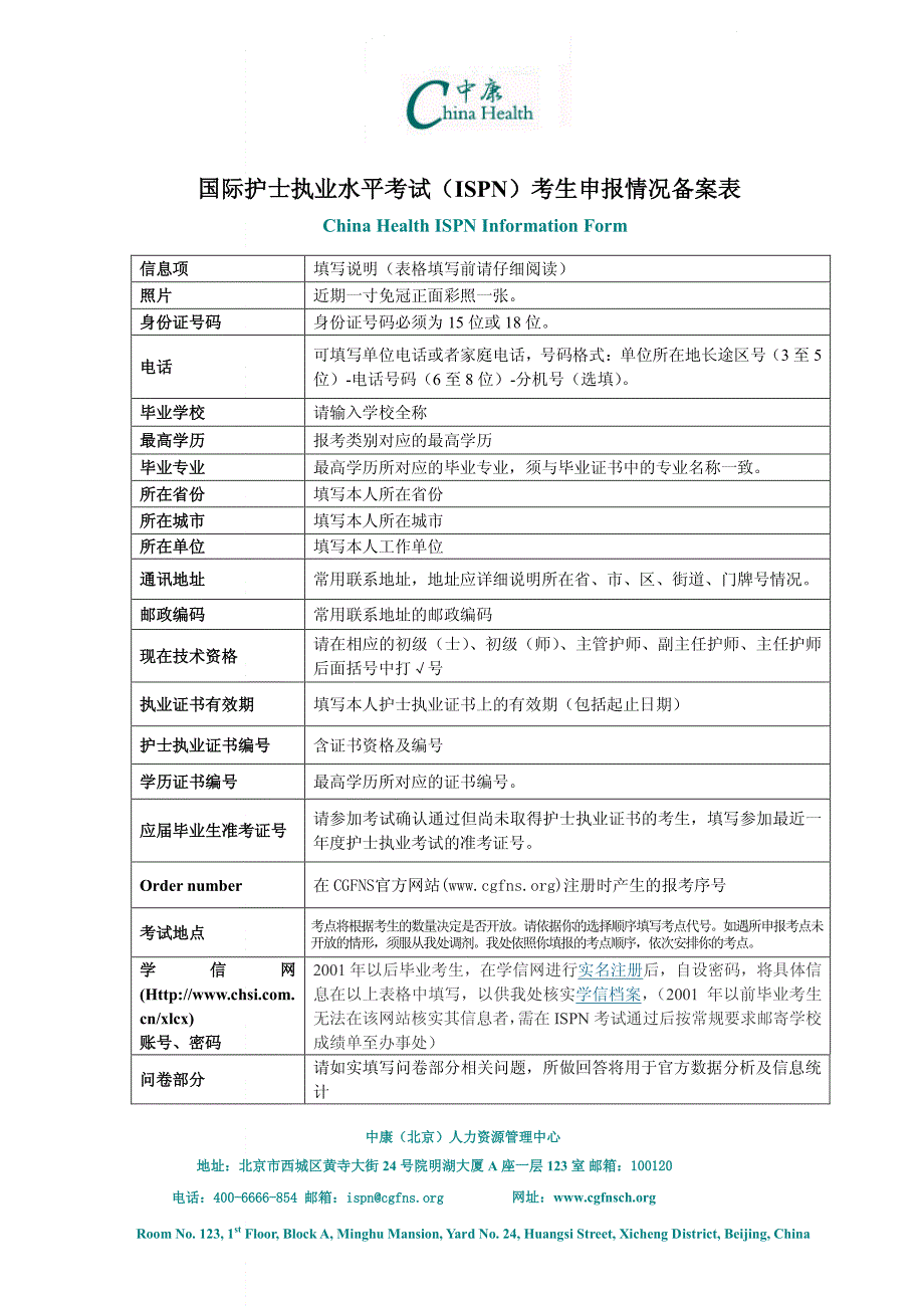 国际护士执业水平考试（ispn）考生申报情况备案表_第2页