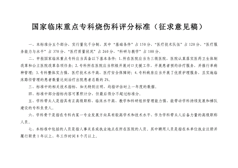 国家临床重点专科评分标准(烧伤科)_第1页