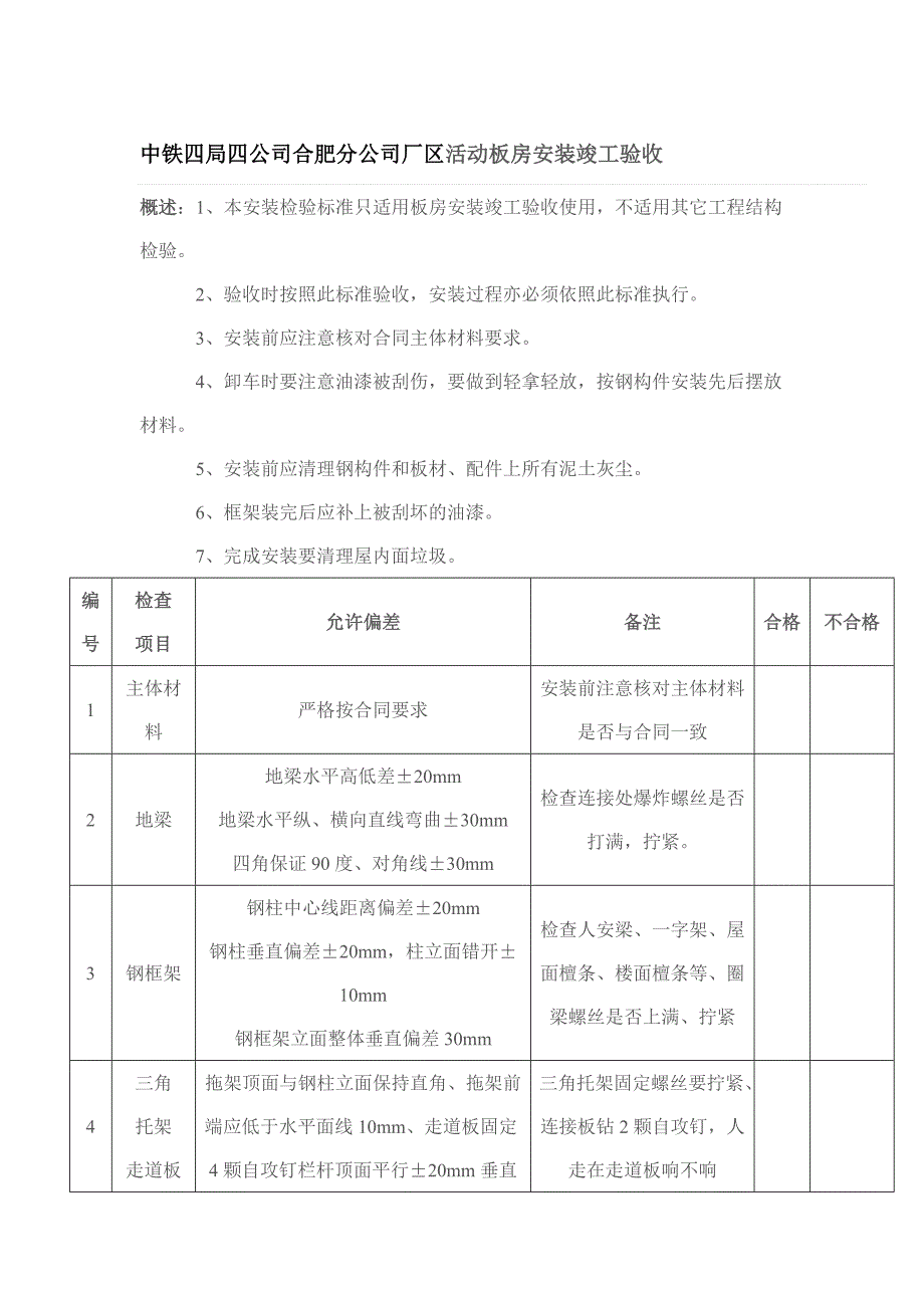 活动板房验收标准 microsoft word 文档_第1页