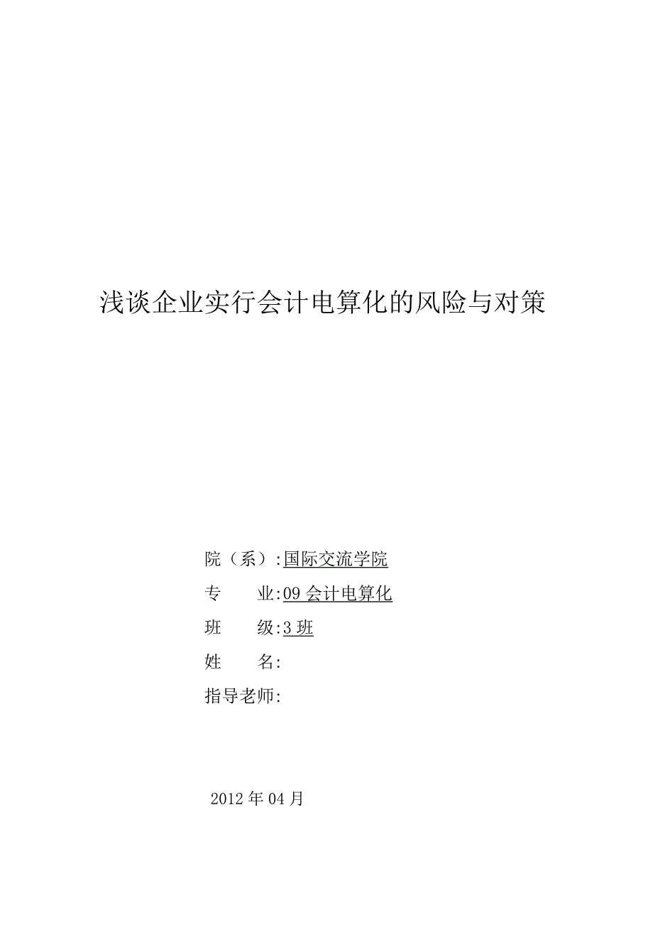 浅谈企业实行会计电算化的风险与对策_第1页