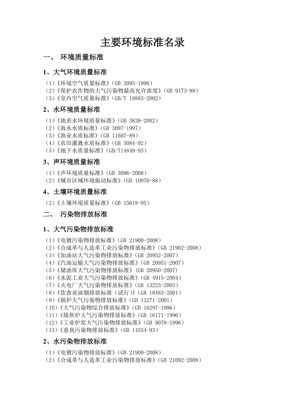 主要环境标准名录_第1页