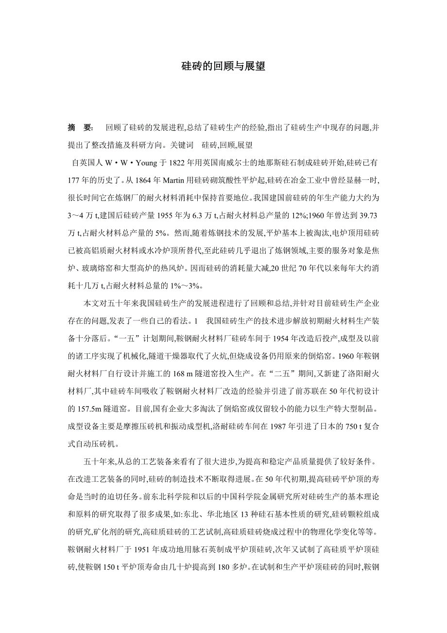 硅砖的回顾与展望_第1页